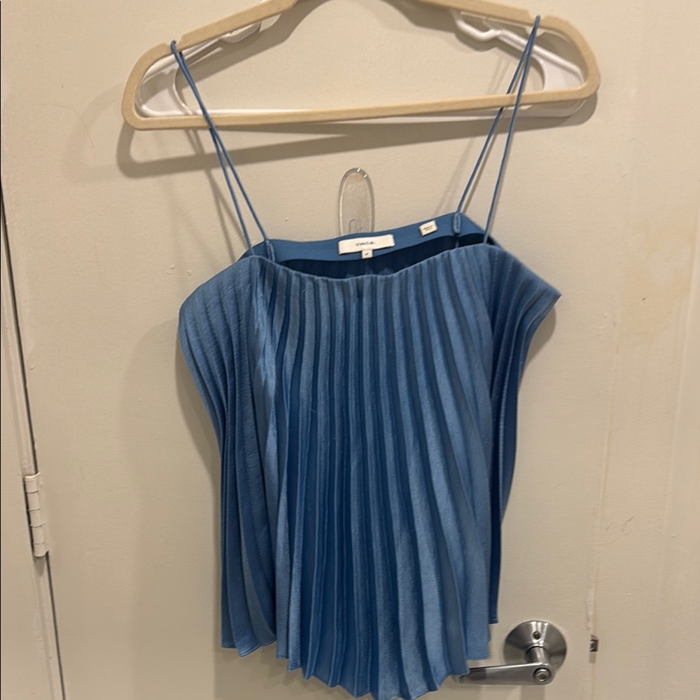 Vince Blue Pleated Spaghetti Strap Top